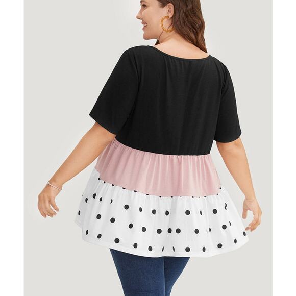 2/$25  Size 12 Large BloomChic Contrast Ruffle Tiered Polka Dot T-shirt - Picture 3 of 6